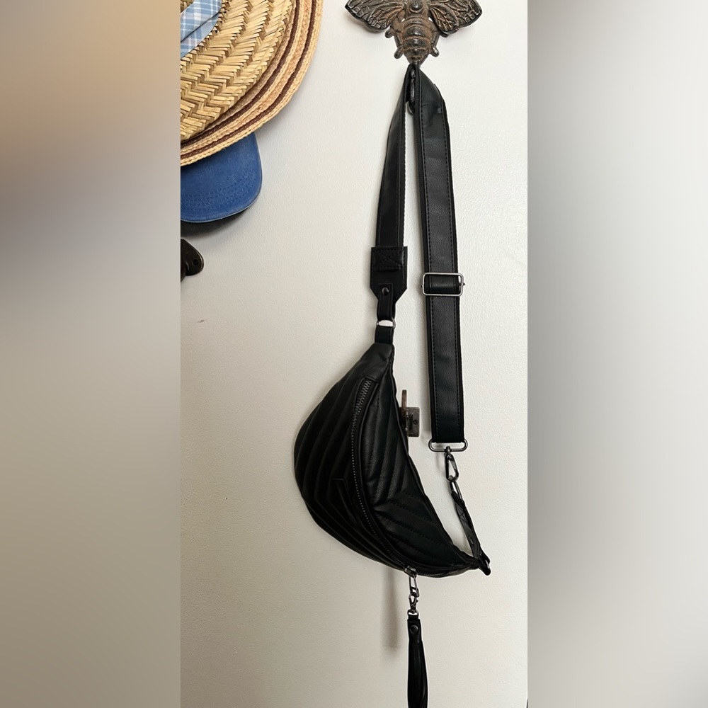 Black leather fanny pack